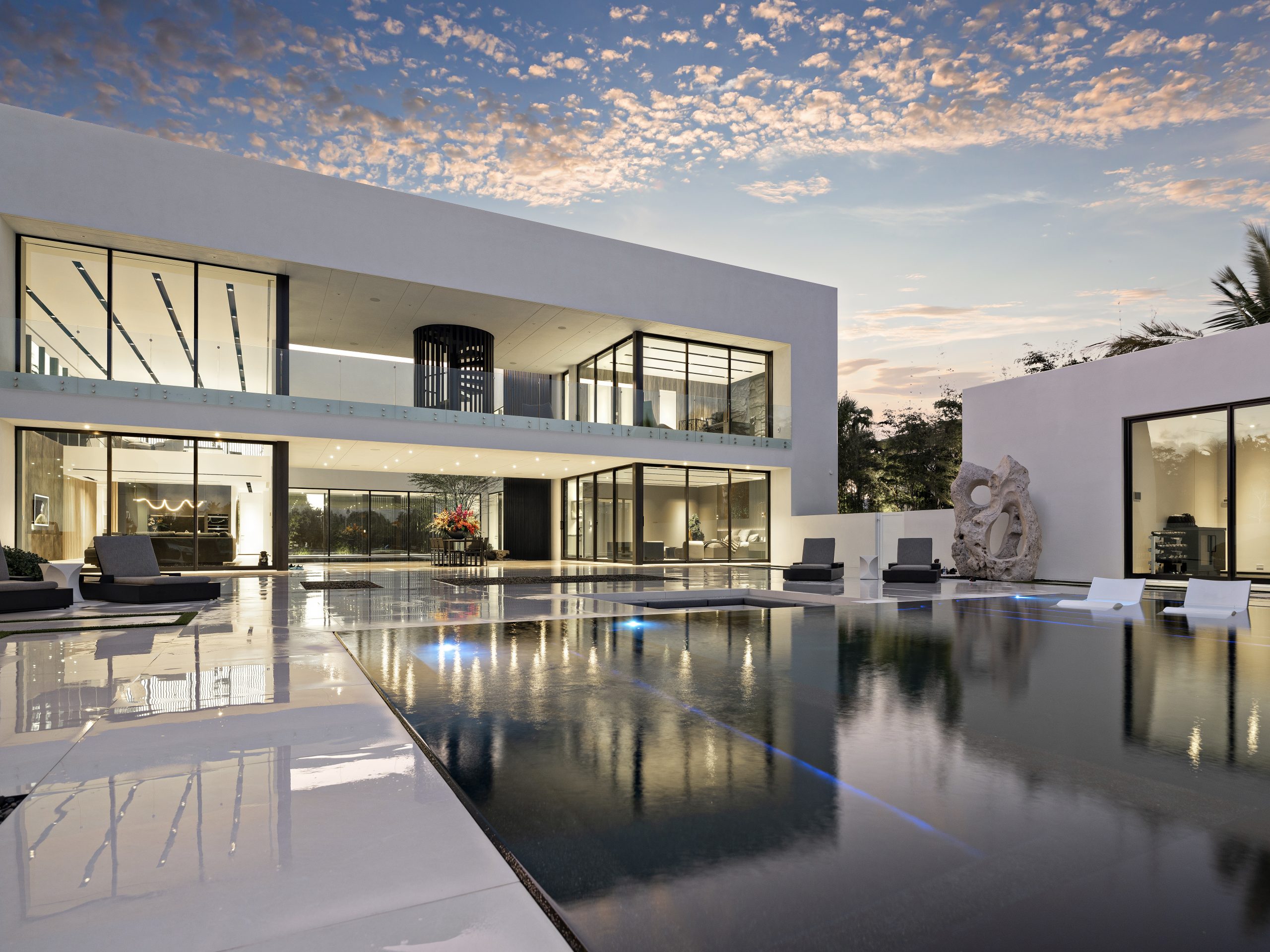 Completed Ocean Blue Custom Homes residence at twilight
